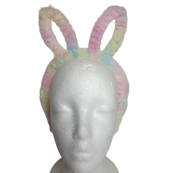 Bunny Ears Headband Pastel Rainbow Fuzzy Bunny Ears NEW - Picture 1 of 4